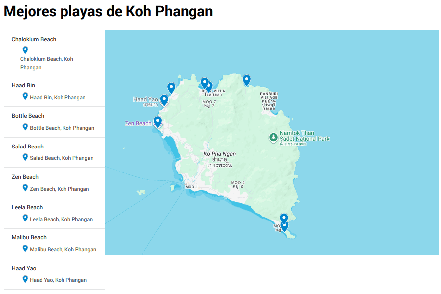 Mapa de las mejores playas de Koh Phangan