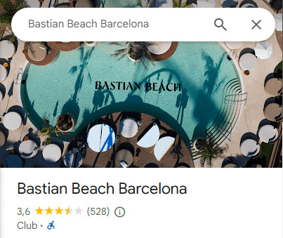 opiniones y puntuacion google bastian beach club Barcelona