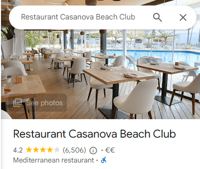 opiniones y puntuacion google casanova beach club