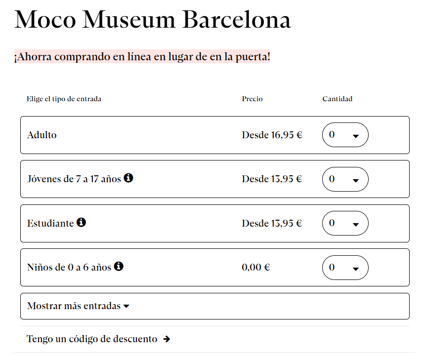 precio entrada Museo Moco Barcelona