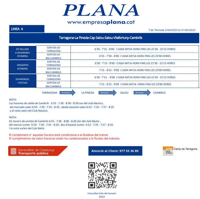 Como llegar a Cala Crancs en bus (Bus Plana)