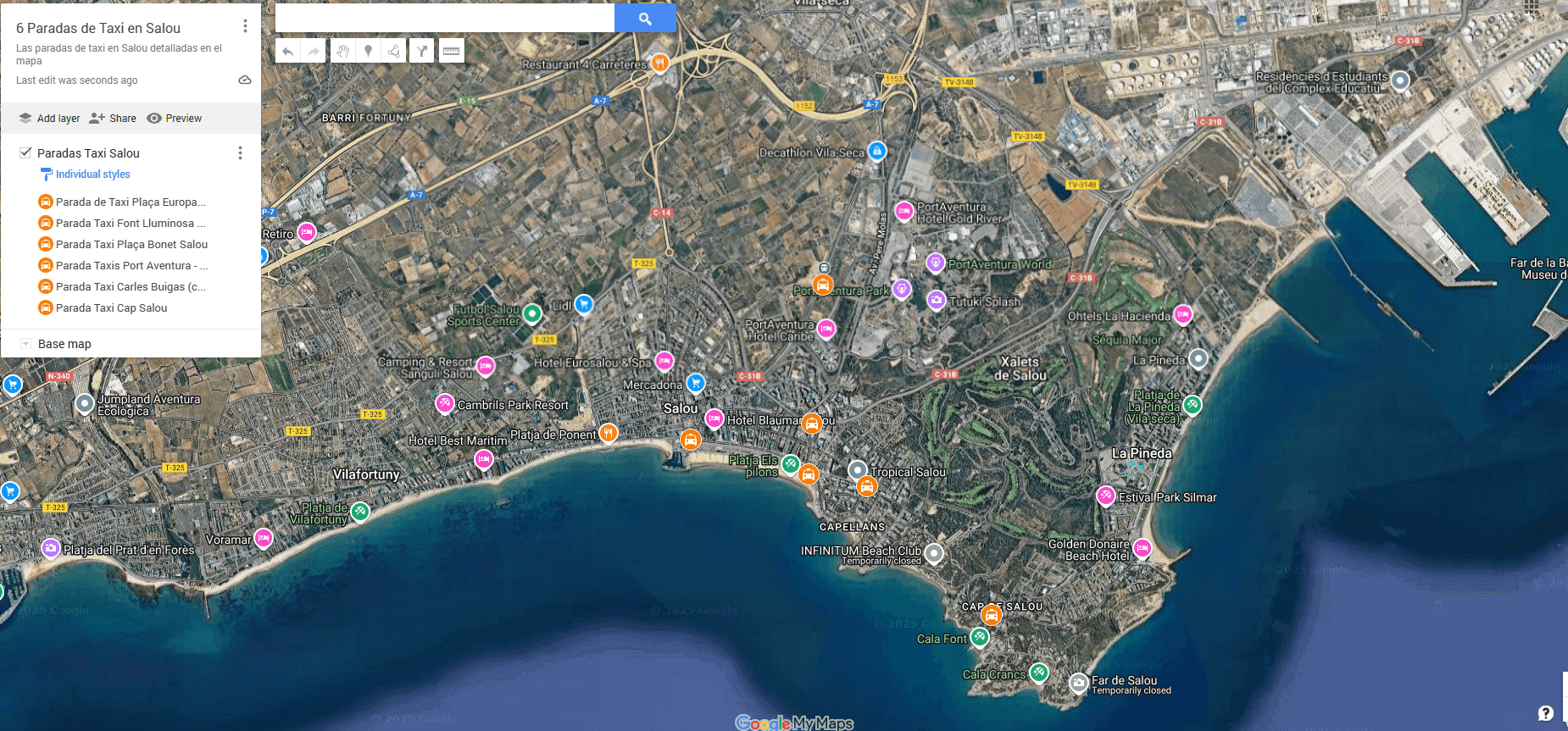 Mapa paradas taxi Salou